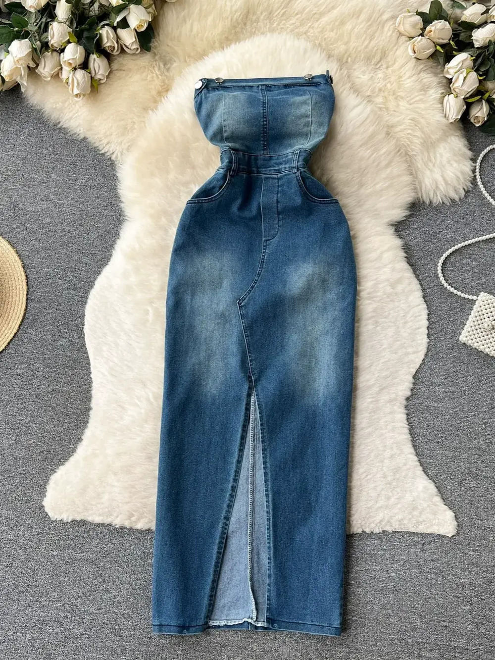 ZARA Off Shoulder Denim Tube Dress